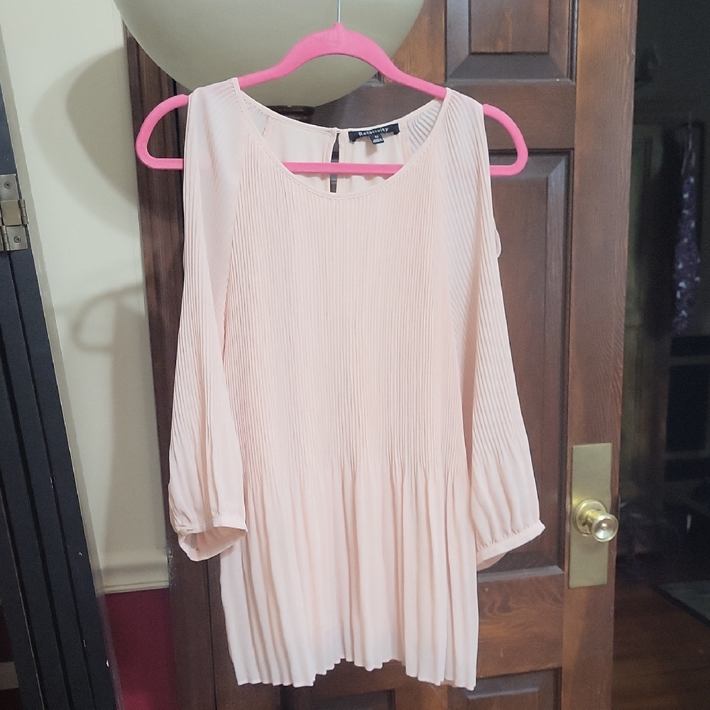Relativity Pink Pleated Open Shoulder Blouse